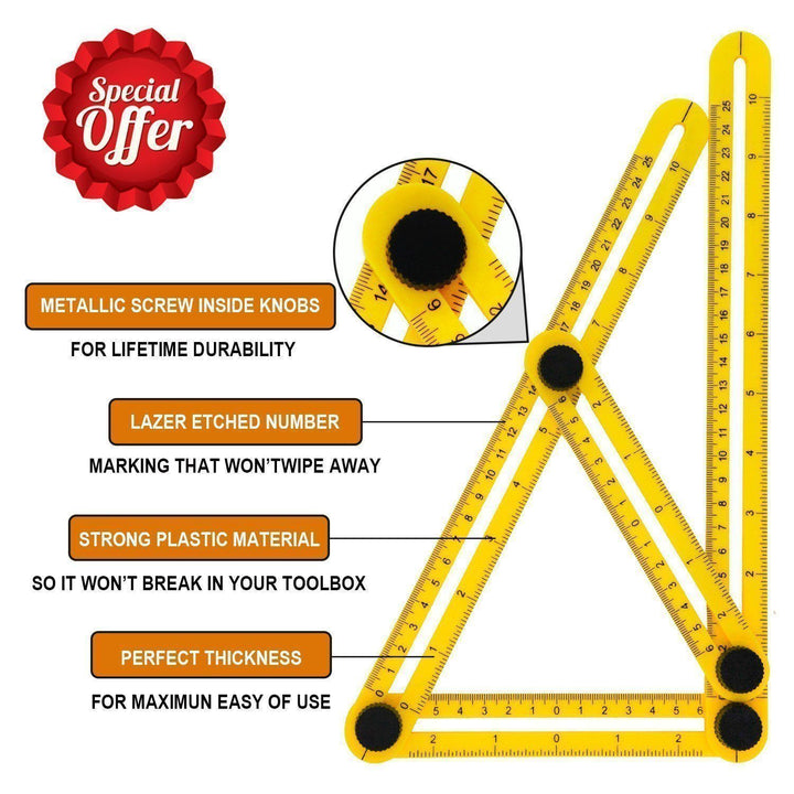 Adjustable angle measuring tool, perfect for bricklaying, flooring, and roof pitches