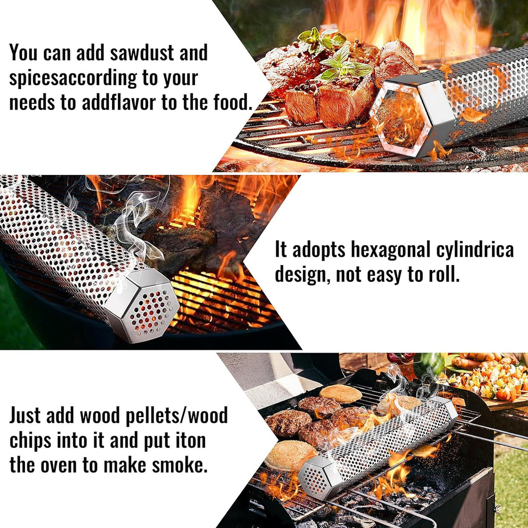 Stainless steel smoke tube for BBQ grilling, perfect for cold and hot smoking meats
