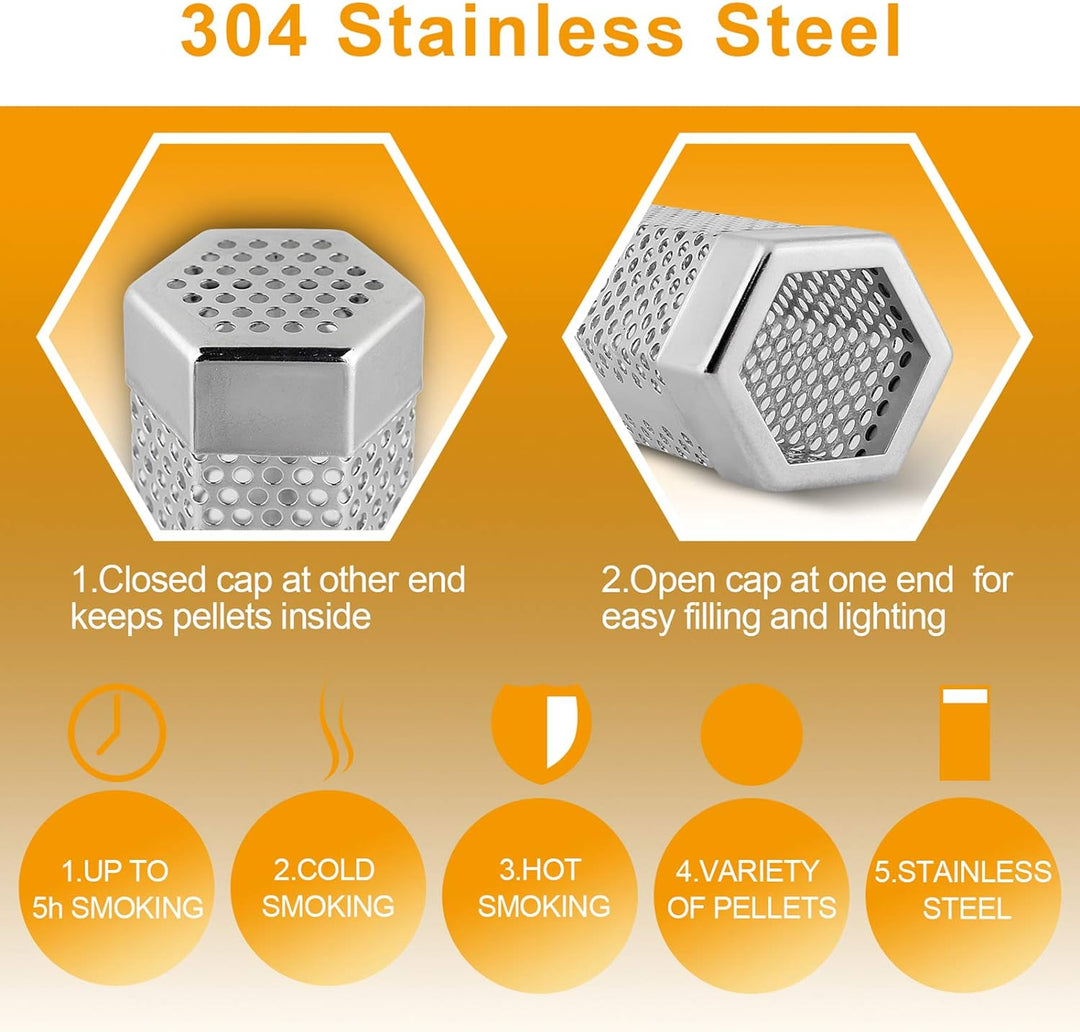 Hot smoking pipe, universal stainless steel pellet smoker for any BBQ grill