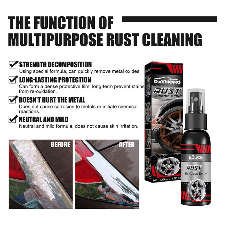 Close-up of Universal Boat Rust Remover working on severe rust stain on a white boat surface