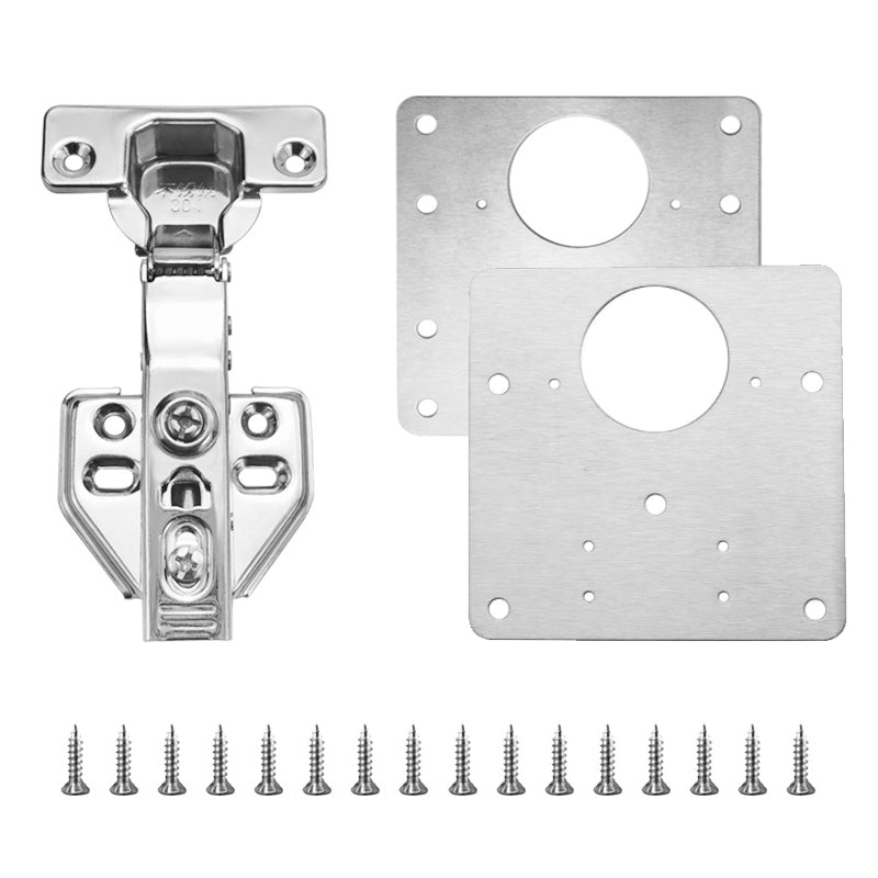 The complete Universal Cabinet Hinge Repair Plate Kit, an indispensable home improvement tool for damaged hinges