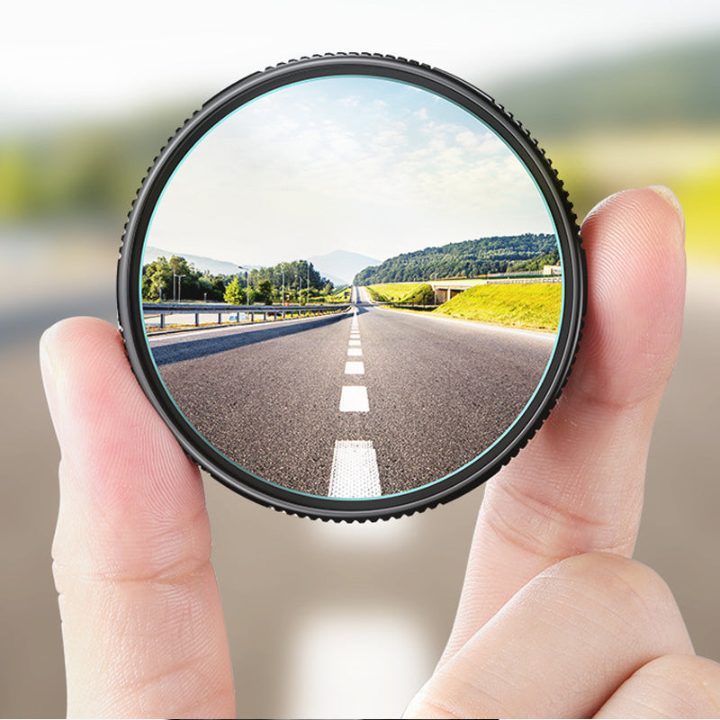 Angled universal blind spot mirror for car, truck, SUV, aiding in safer parking.