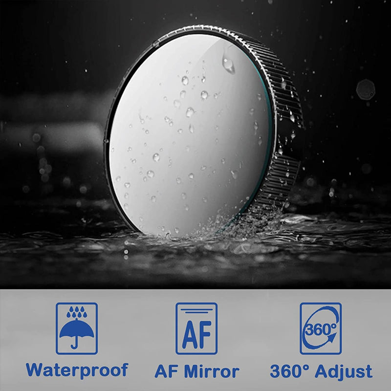 Round universal blind spot mirror, enhancing car accessory, critical for driving safety.