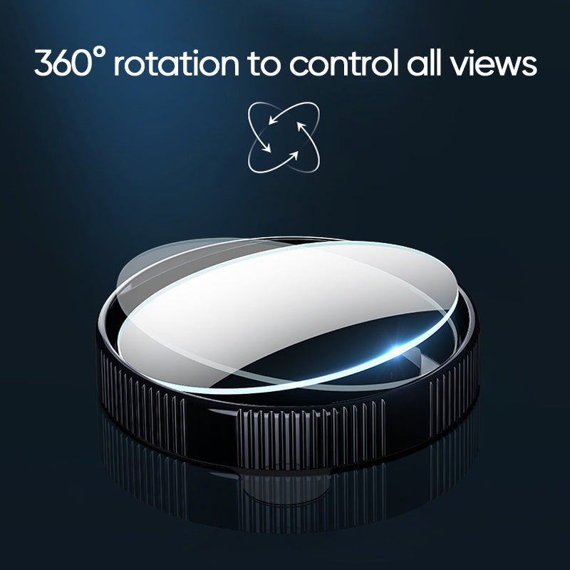 Driver's view with and without blind spot mirror, highlighting enhanced safety & visibility.