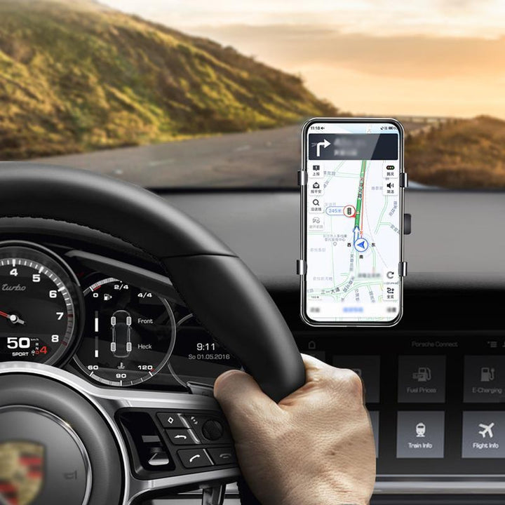 Hands-free universal car phone mount on dashboard, ideal for GPS and safe driving, automotive accessory