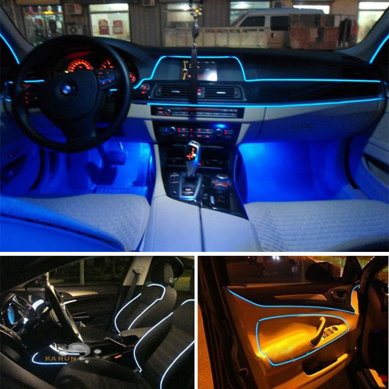 Decorative USB powered LED strips for car interior, enhancing vehicle's ambient lighting