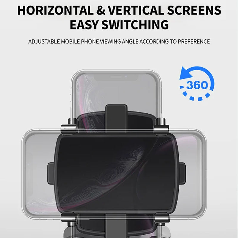 Universal car phone mount installed on a car dashboard, holding a smartphone safely for travel.