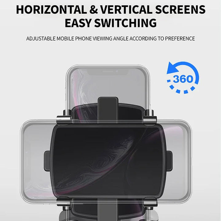 Universal car phone mount installed on a car dashboard, holding a smartphone safely for travel.