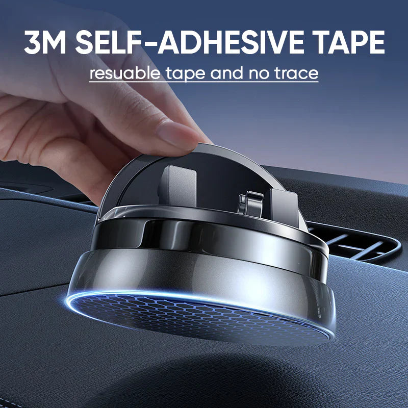 Compact universal car phone mount with auto-clamp & 360° rotation, a must-have vehicle gadget.