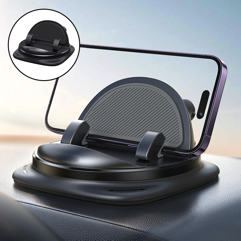 Mobile holder for cars, auto-clamping design, and 360° rotation for versatile phone positioning.