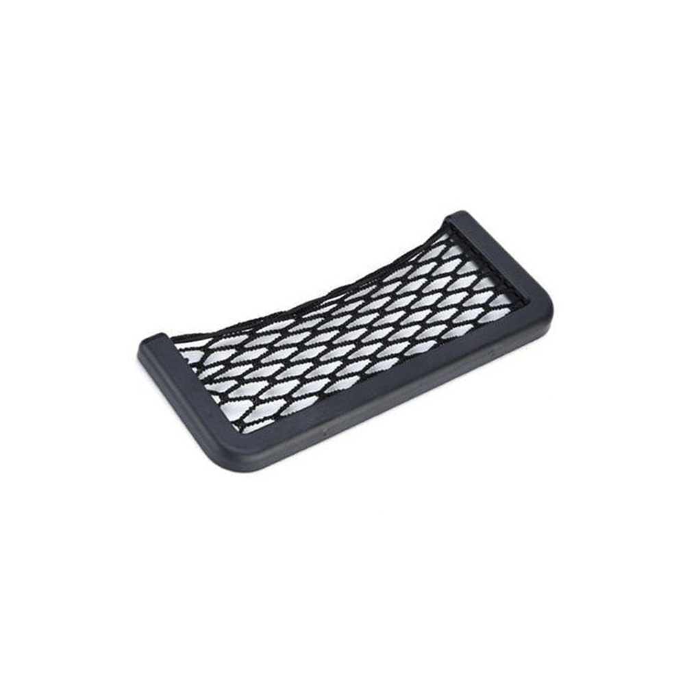 Interior car storage net pocket, universal fit organizer for improved car tidiness and organization.