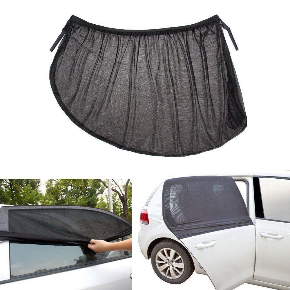 Children in car with sun shades on windows for UV protection & glare reduction, family travel