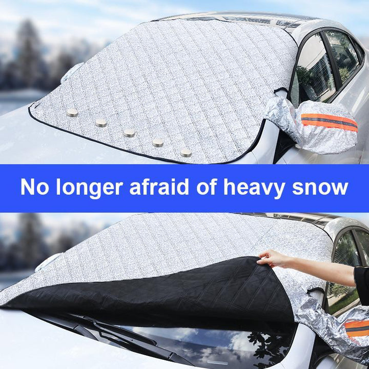 Universal car windshield cover protecting a vehicle from heavy snow