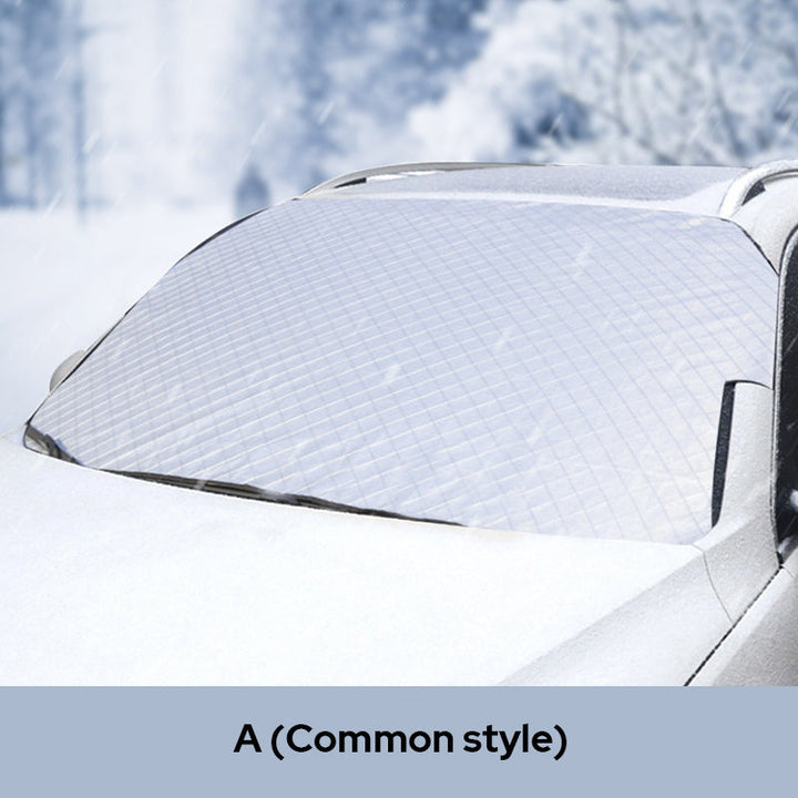 Snow cover for car windshield, durable waterproof material close-up