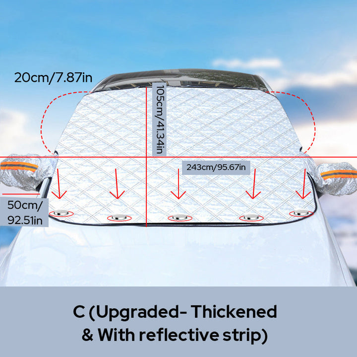 Sunshade for car windshield, silver reflective surface on a sunny day