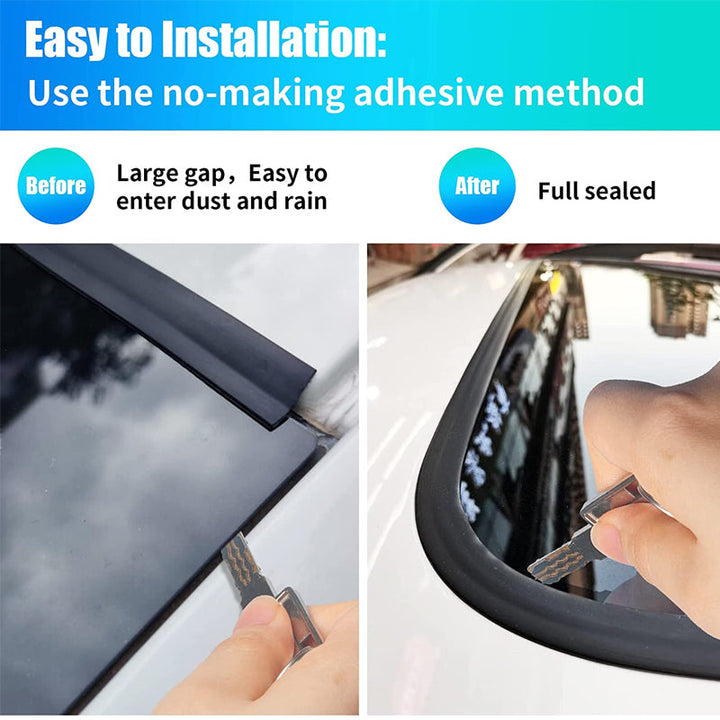 Packaging for universal car windshield rubber seal strip, highlighting noise reduction features