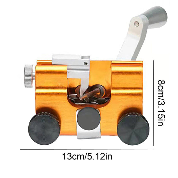 Detailed view of the universal chainsaw sharpening jig's angle adjustment settings for accuracy.
