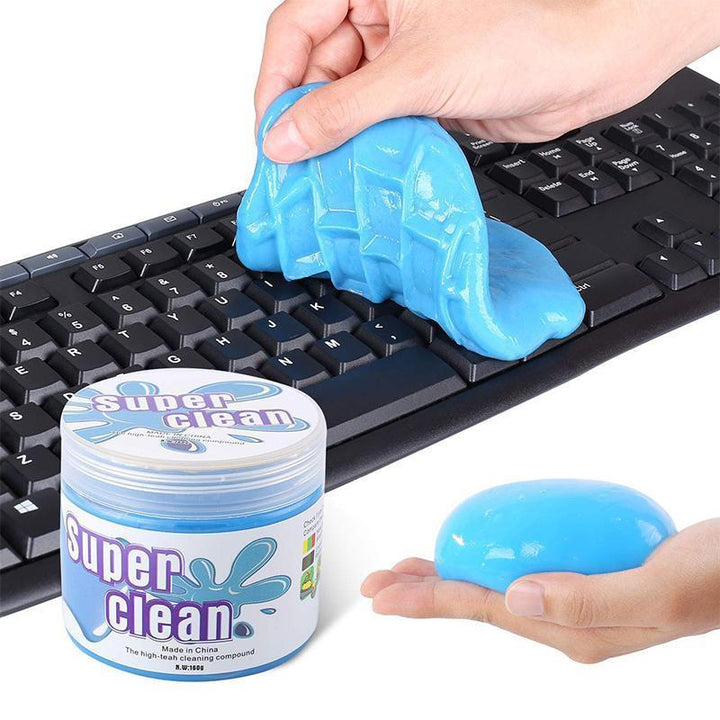 Bright blue cleaning gel, a versatile dust removal solution for home, auto, and office electronics.