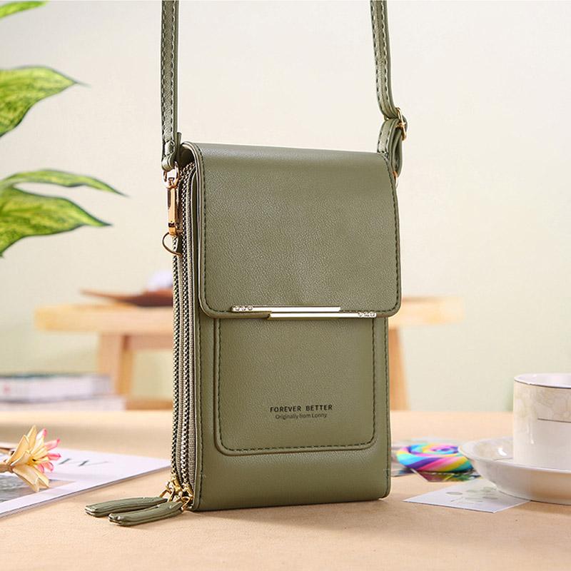 Open universal crossbody phone case revealing interior card slots and phone compartment. Versatile PU leather wallet.