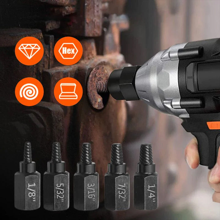 Universal Damaged Screw & Bolt Extractor Set for stripped fasteners in mechanics & DIY projects