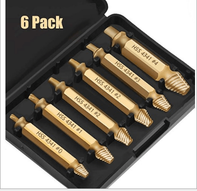 Full view of the Universal Damaged Screw Extractor Set packaging and contents, hand tool