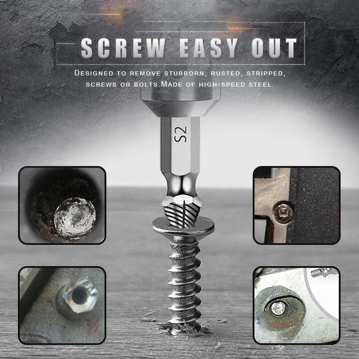 Close-up of Universal Damaged Screw Extractor Set tips, showing precision design