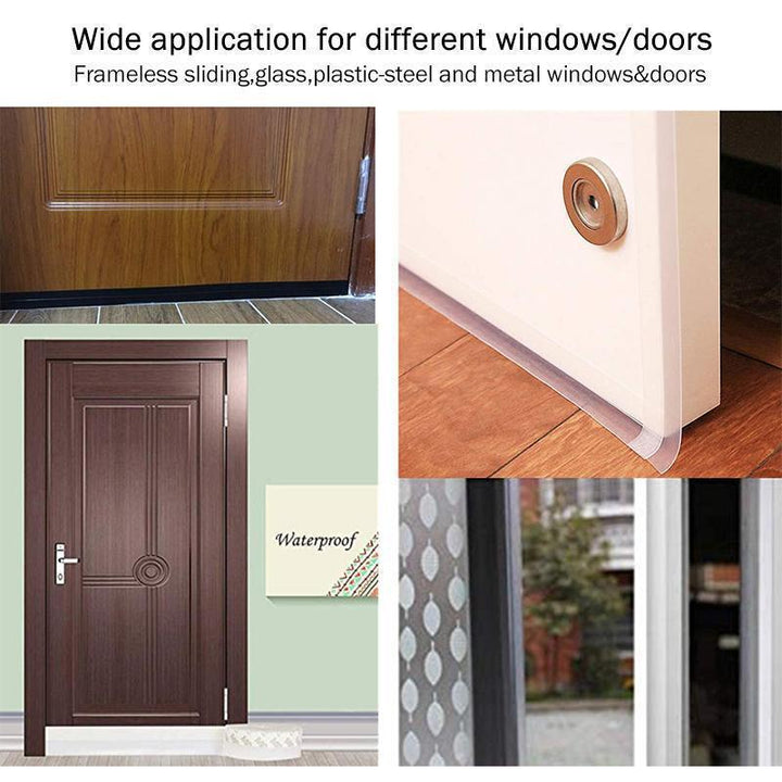 Flexible silicone door and window seal, transparent, for improved home insulation and soundproofing