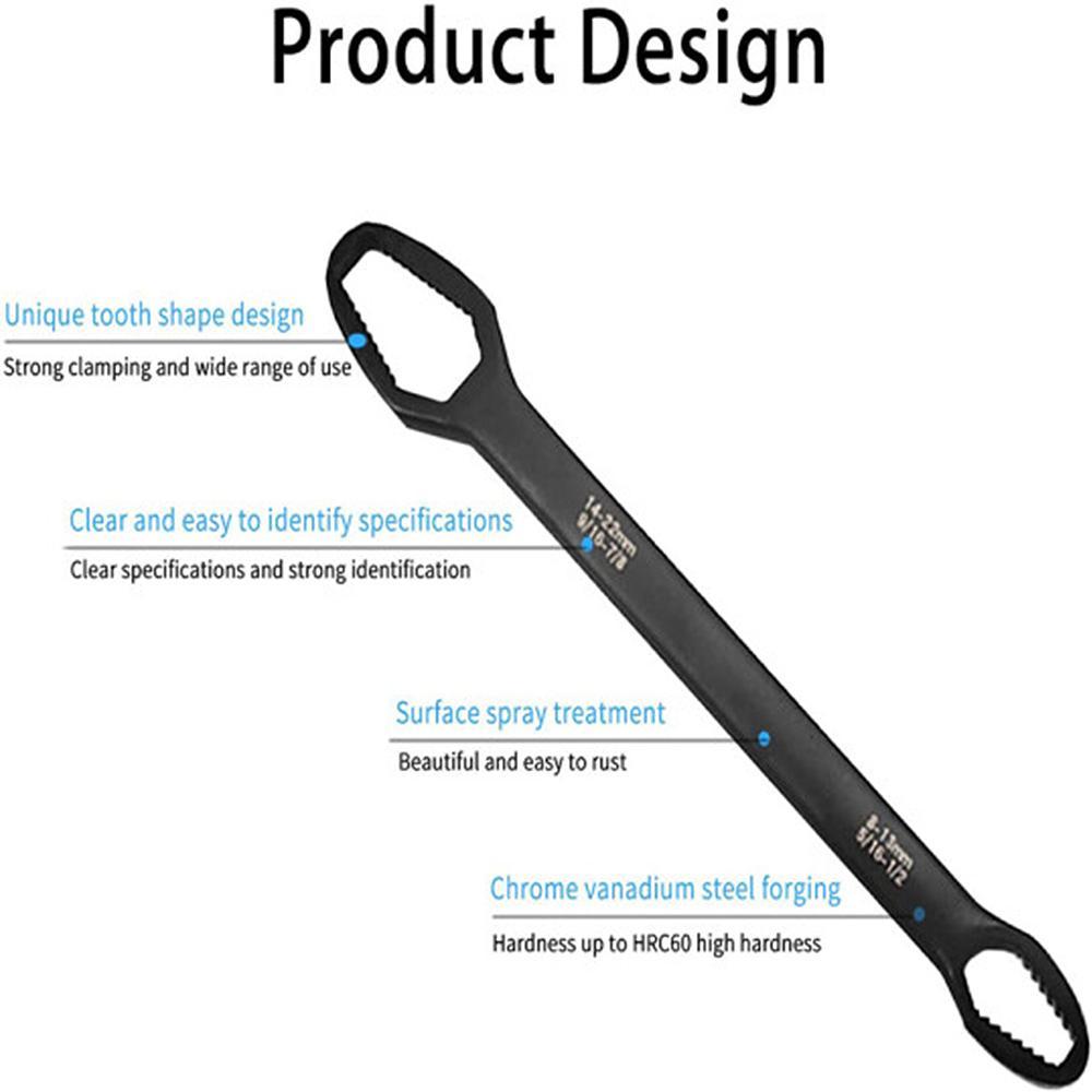 Compact universal double ended wrench, a versatile hand tool for tight spaces