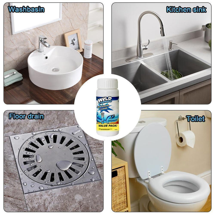 Household cleaning product: Universal Drain Clog Remover & Cleaner, safe for all pipes