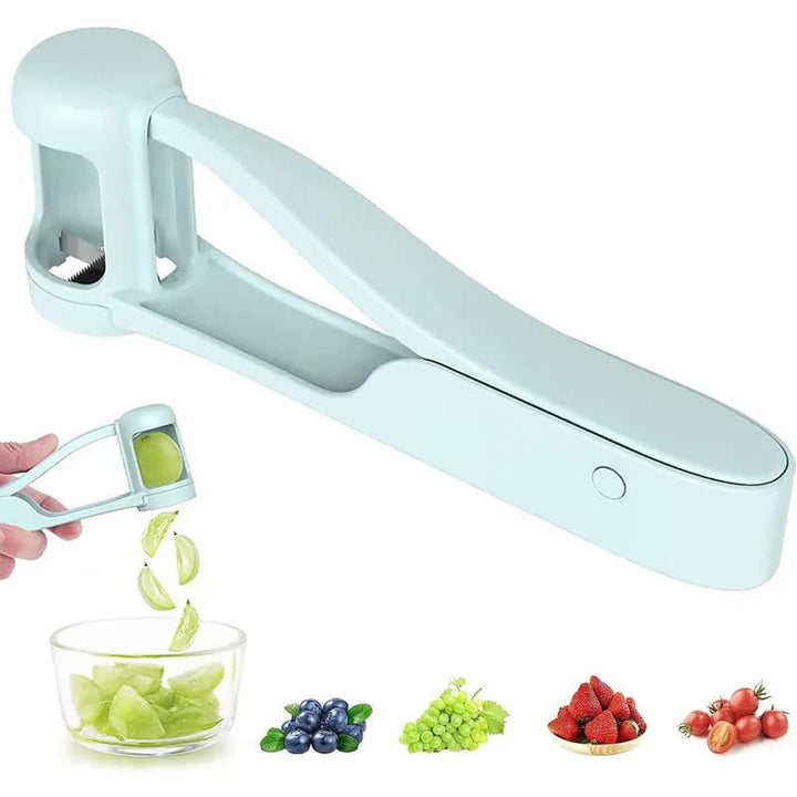 Compact grape cutter tool safely quartering grapes & cherry tomatoes for children's meals