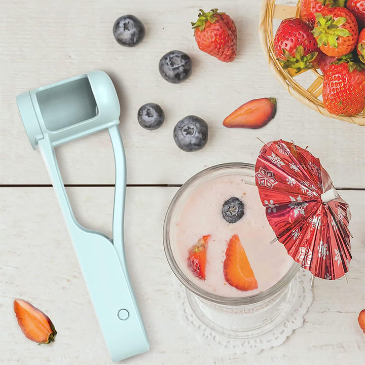 Universal fruit quarter slicer in use with blueberries, highlighting its efficiency & ease