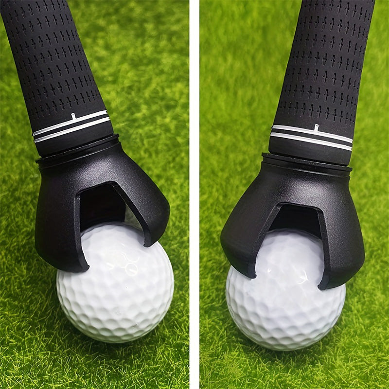 Close-up of a universal golf ball picker, showcasing its simple and effective design.