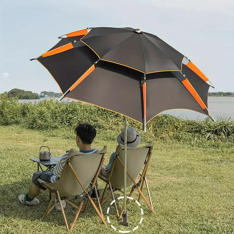 Diagram showing how to install the universal ground anchor umbrella holder in sand.