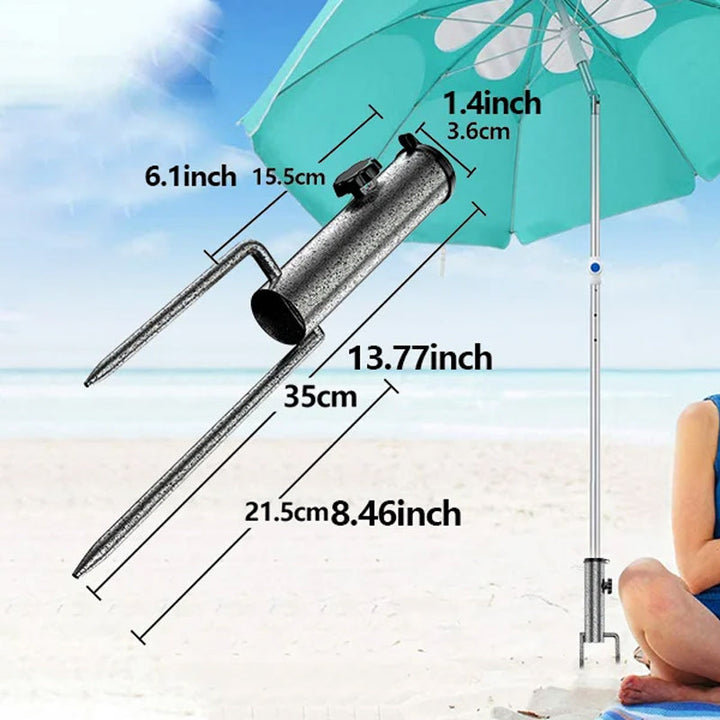 Universal ground anchor umbrella holder, ideal for camping and outdoor activities.