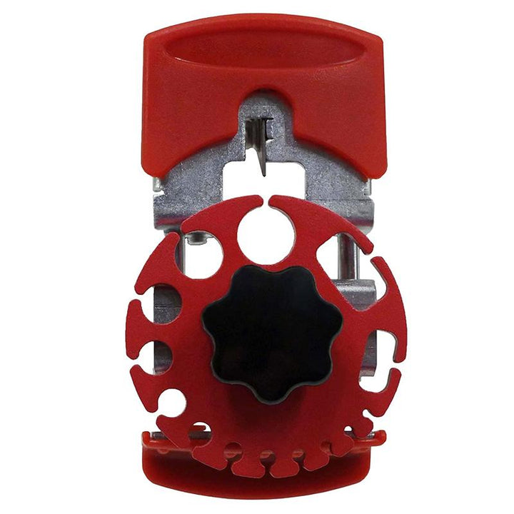 Ergonomic design of a handheld wire stripping tool, ideal for various cable sizes and types