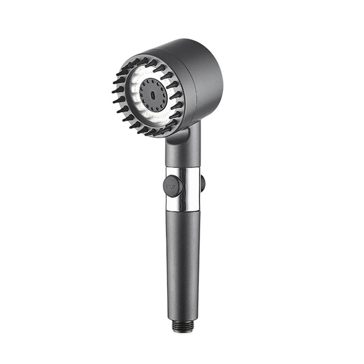 Water-efficient high-pressure shower head set, demonstrating powerful spray with less water consumption