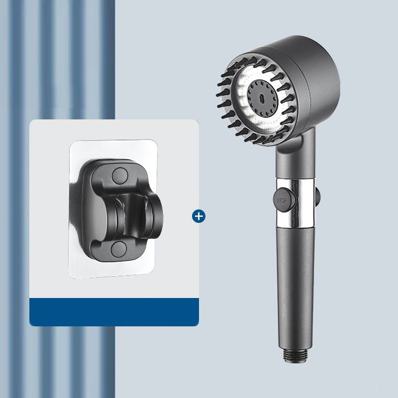 Frontal view of the complete high-pressure shower head set, showcasing all components for bathroom