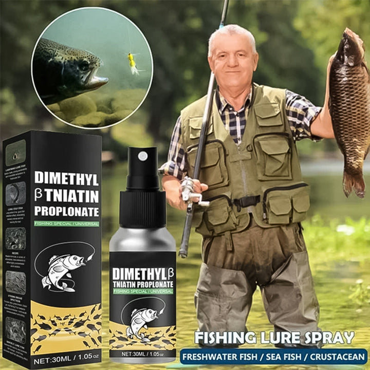 Angler applying Universal Fishing Bait Attractant to a lure, ready for a successful fishing trip.