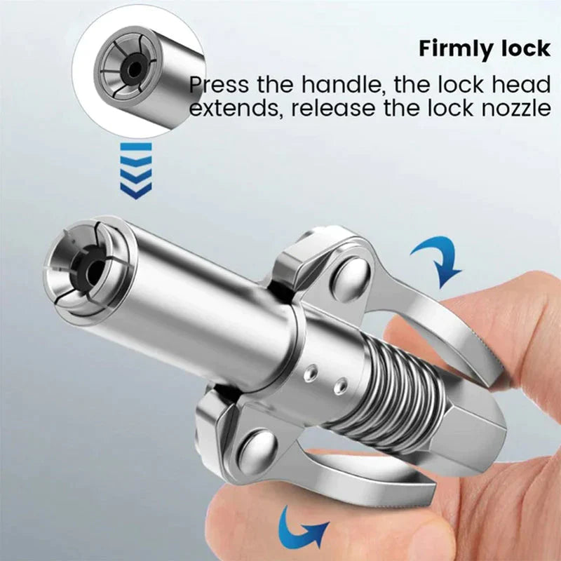 Heavy-duty Universal Lock-On Grease Gun Coupler, built for demanding lubrication tasks
