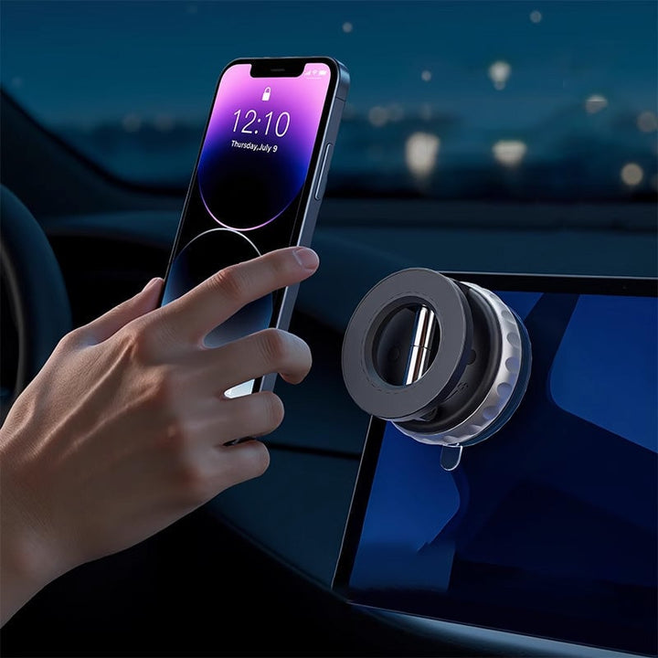 Side profile of the universal magnetic car phone holder showing its extension capability