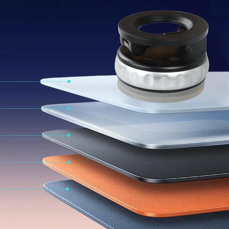 Smartphone held securely by universal magnetic car phone holder on an auto dashboard