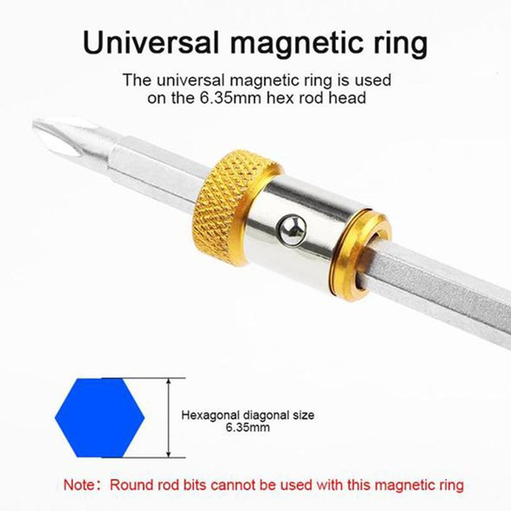 Orange universal magnetic ring for screwdriver and drill bits, a workshop essential. Strong magnetic holder for fasteners.
