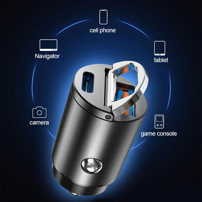 Compact flush fit car charger, suitable for all vehicles, provides quick power on the go