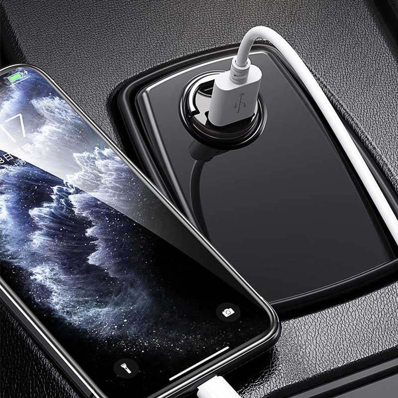 Black flush fit car charger adapter, essential auto accessory for convenient device charging