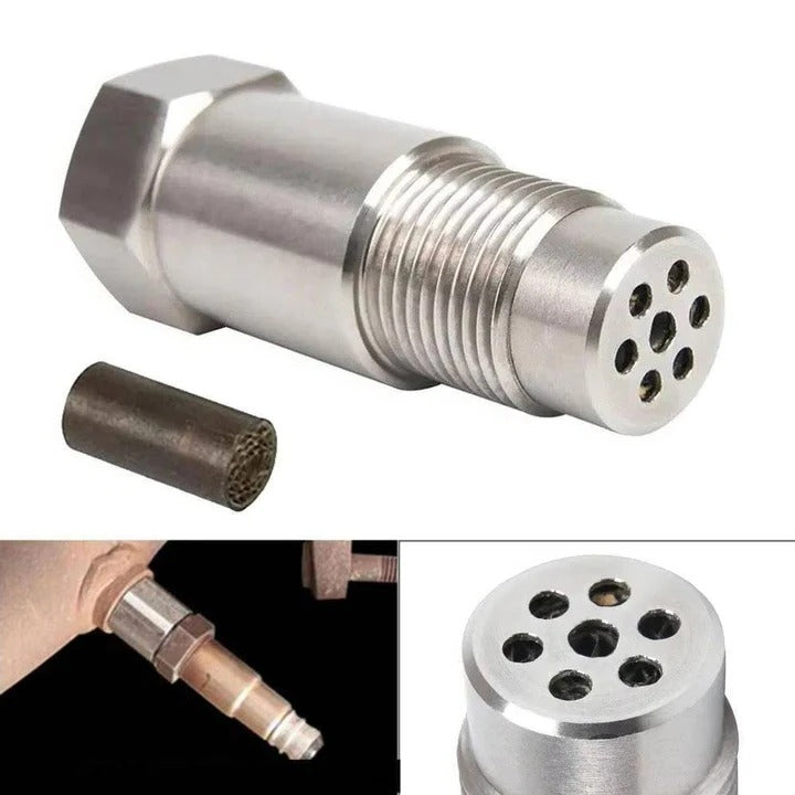 Universal O2 sensor adapter, stainless steel, fixes check engine light, enhances car exhaust system performance.