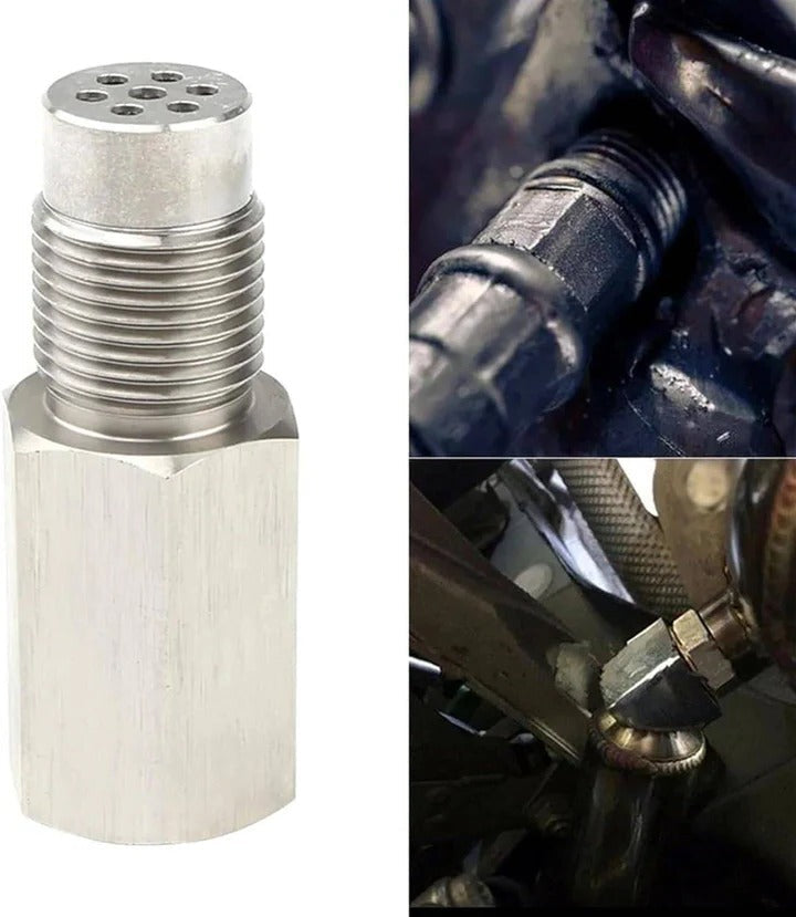 Stainless steel O2 sensor adapter for catalytic converter issues, resolves check engine light, improves emission control.