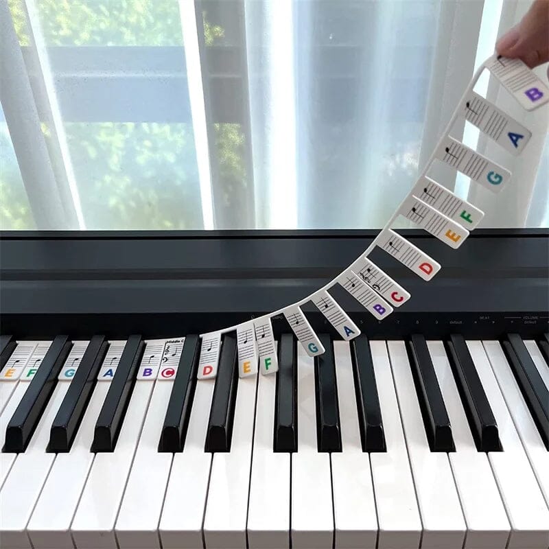 Packaged Universal Piano Keyboard Note Labels, ready for use as a beginner's learning aid