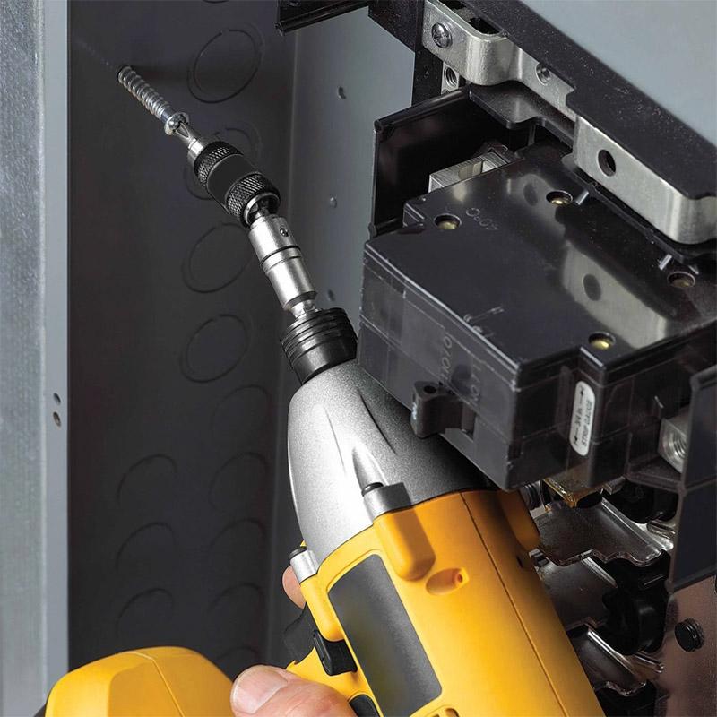 Pivoting bit holder with strong magnet, securing bits for impact drivers in hard-to-reach areas