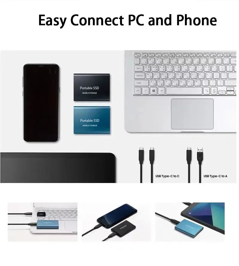 Cross-platform 128TB Portable External SSD for Windows, Mac, Android. Secure, compact, high-speed storage.