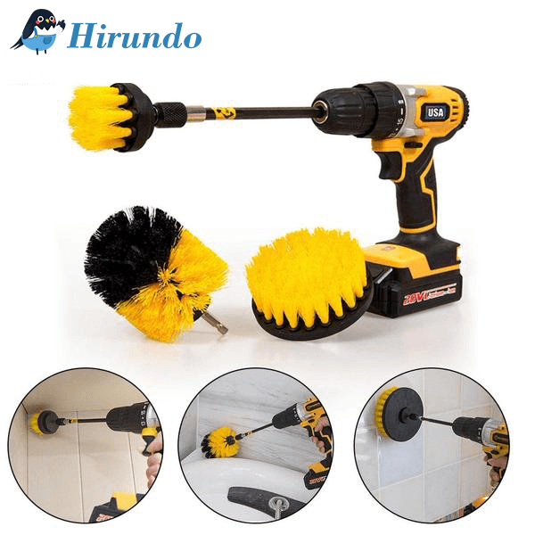 Universal Power Scrubber Brush Kit with various drill attachments for deep home cleaning, shown in packaging.